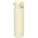 Ion8 Lightweight Steel Water Bottle, 600 ml/20 oz, Non-Insulated, Leak Proof, Easy to Open, Secure Lock, Dishwasher Safe, Flip Cover, Fits Cup Holders, Carry Handle, Metal Water Bottle, Creamy White