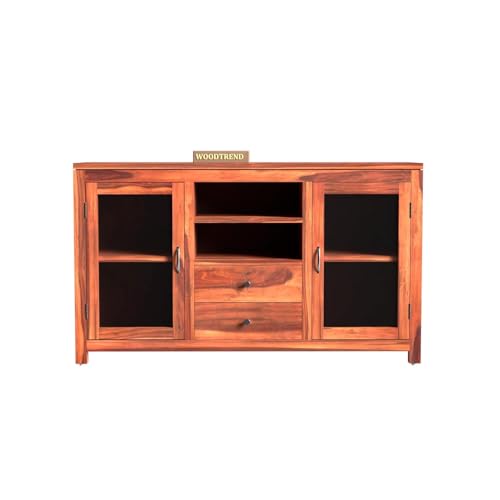 Image of Solid Wooden Crockery Cabinet for Kitchen & Dining Room | Side Board Cabinet with Drawers & Door (Natural)