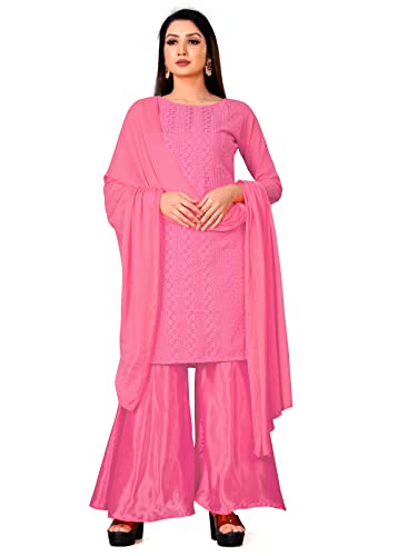 Image of Women Georgette Unstitched Salwar Suit Dress Material, Lucknow Chikankari Work