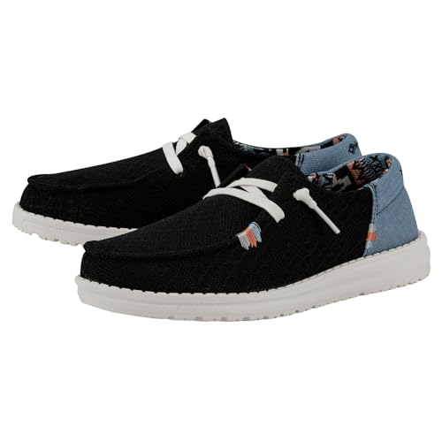 Image of HEYDUDE Women's Wendy Boho Slip On Shoe, Black Size 8 | Lightweight Casual Loafer with Memory Foam Insole