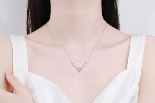 Image of Shining Diva Fashion Valentine Gift For Girlfriend Stylish Silver Plated Crystal Chain Pendant Necklace for Women and Girls