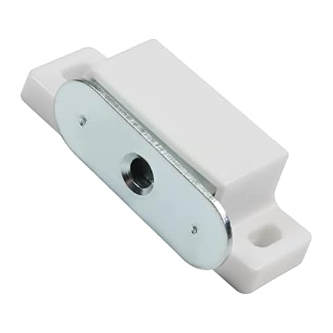 Juvielich 1Pcs Metal Plastic Magnetic Latches Catch Cabinet Door Catch Suction for Furniture Kitchen Cabinet Cupboard Wardrobe Closet Closures Drawer Latch White Silver Tone 1.81" Length Cover