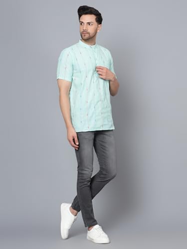 Image of LATEST CHIKAN Men's Cotton Regular Casual Strped Short Kurta Half Sleeves - (SK-LJ.DS.AS)