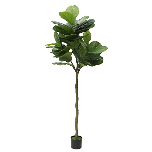 Artificial Fiddle Leaf Fig Tree 6 Feet Tall Fake Plants Faux Ficus Lyrata Tree in Pot for Home Office Living Room Indoor Decor,Set of 1