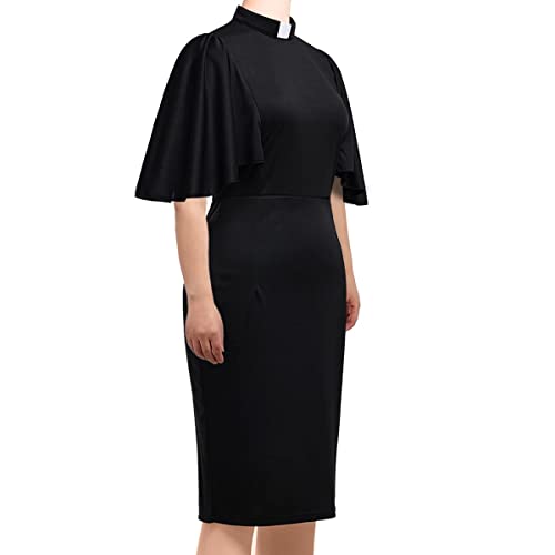 BPURB Catholic Church Women Ruffle Sleeve Pencil Dress Elegant Priest Clergy Dresses with Tab Insert Collar4