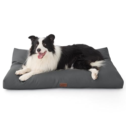 Bedsure Materasso Impermeabile per Cani di Taglia Grande - 104x69x8cm Cuscino per Cani Lavabile, Cuccia Cane di Taglia Grande Con Fondo Antiscivolo, per Uso Esterno, Confortevole e Durevole, Grigio