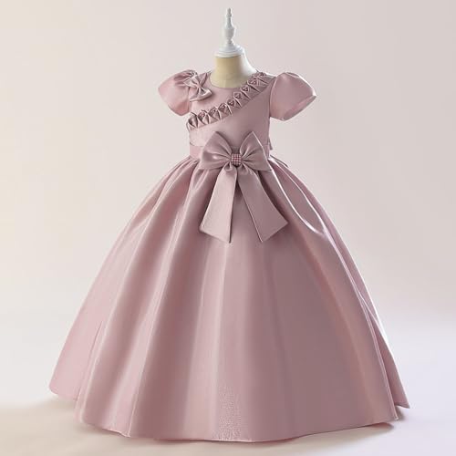 Baby Girl's Bowknot Embellished Dress Tea Party A-Line Princess Sundress Short Sleeve Round Neck Ruched Dresses3