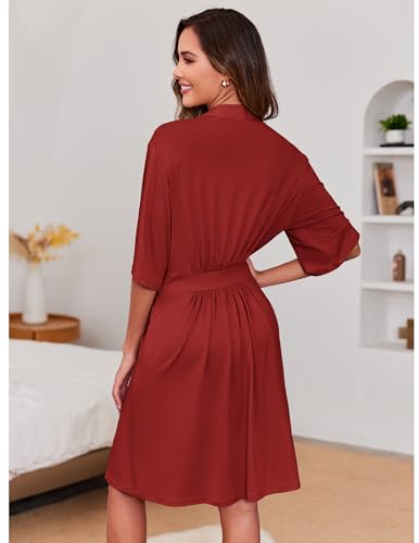 Image of Ekouaer Short Robes for Women Lightweight Kimono Robes Knit Bathrobe Soft Sleepwear with Pockets S-XXL