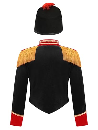 Kids Girls Circus Ringmaster Fringe Epaulet Jacket Drummer Uniform Long Sleeve Coat and Hat Set2