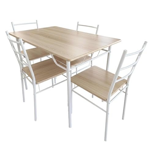 Miroytengo Juego de Mesa y 4 Sillas Cocina, Conjunto de Cocina Comedor, Melamina Color Blanco y Roble Sonoma