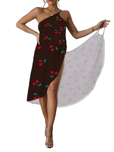 maxToonrain Strandkleid für Damen, Sommer, Slip, V-Ausschnitt, Strandmode, locker, lässig, Strongs für Damen, Kirschschwarz, XXL