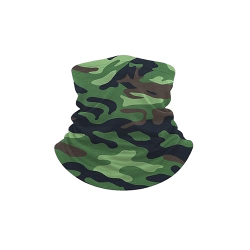 2 Pieces Children's Ice Silk Sunscreen Mask Headband Neck Gaiters Children's Sports Fishing Cycling Printed Juggling Headband(Camouflage Army Green)