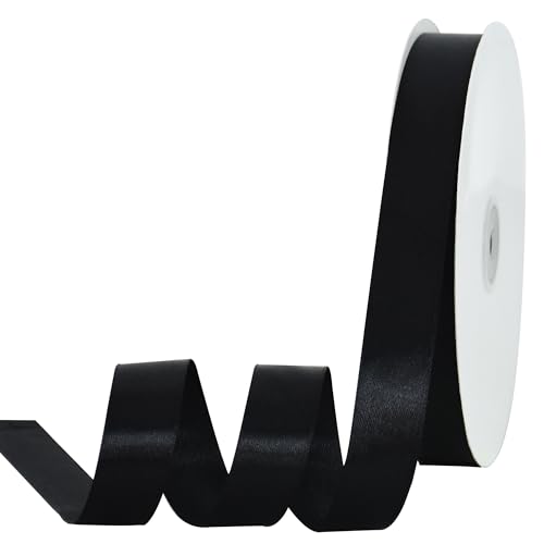 TONIFUL 7/8 Inch x 100yds Black Satin Ribbon Thin Solid Frabic Ribbons for Gift Wrapping DIY Crafts Bows Invitations Floral Bouquets Christmas Wedding Party Valentines Decor Halloween