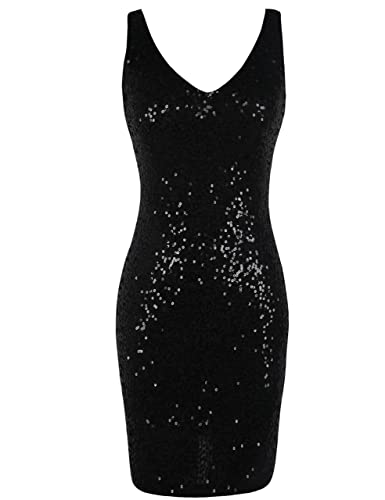 Image of PrettyGuide Women's Sequin Cocktail Dress V Neck Bodycon Glitter Party Dress