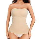 Miguofan Strapless Shapewear Tank Tops for Women Tummy Control Compression Tanks Shaper Cami Slimming Camisole (Beige, Small)