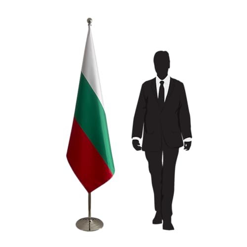 Drapeau Bulgarie avec mât d'intérieur et pied en inox pour universités