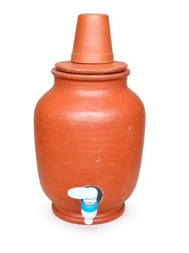 Image of KUYAVAN MUDPANDAM 5 Litre Clay Water Pot with Tap & Lid | Terracotta Matka with 200 ML Clay Glass | Natural Cooling Earthen Water Dispenser for Home & Kitchen