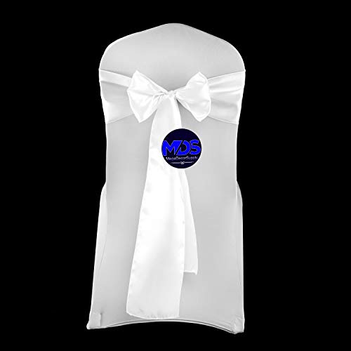 mds Pack of 25 Satin Chair Sashes Bow sash for Wedding and Events Supplies Party Decoration Chair Cover sash - White