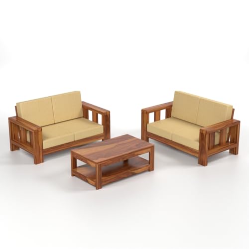 Image of Solid Sheesham Wood 4 Seater Sofa Set for Living Room I Wooden Sofa Set for Living Room Furniture 2+2 (Honey, 4 Seater)