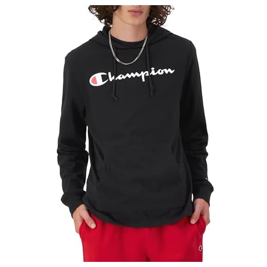 Champion Hoodie, Cotton Mid-Weight Hooded T-Shirt, Comfortable Men's Tee, Black-549921, Medium