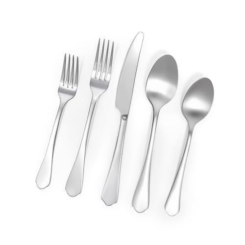 Roberts & Belk 20-Piece Amelia Satin Silverware Set – Flatware for 4 – Satin Matte Stainless Steel Utensils with Knives, Forks & Spoons