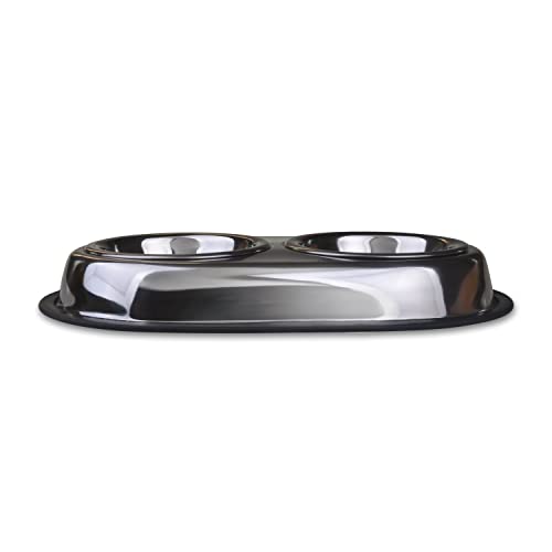 Van Ness Pets Stainless Steel Large Double Dish Dog Food And Water Bowl, 64 Oz, Wide No-Tip Base #TOP1