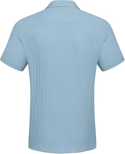 Image of Zombom Men's Casual Button Down Shirts Short Sleeve Poly Cotton Shirt Fashion Textured Beach Summer Shirts| Men Stylish Shirt | Men Fancy