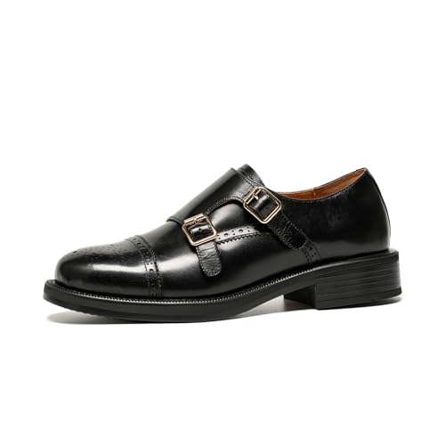 Image of BEAU TODAY Women Monk Strap Loafers Cap Toe Business Causal Loafer Shoes
