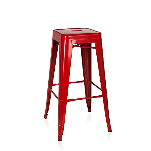 hjh OFFICE 645011 Tabouret de Bar VANTAGGIO HIGH Métal Rouge, Tabouret Industriel Haut, empilable