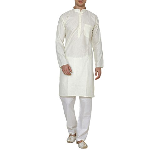 Pyjama kurta traditionnel en coton blanc cassé pour homme taille 42-44