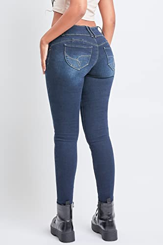 YMI Womens Women's Junior Mid-Rise Wannabettabutt 3-Button Recycled Fibers Skinny Jeans4