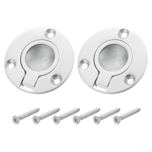 Oniissy Flush for Ring Pull Handle, 2Pcs 316 Stainless Steel Round Recessed Door Pull with Screw, Door Latch for Marine
