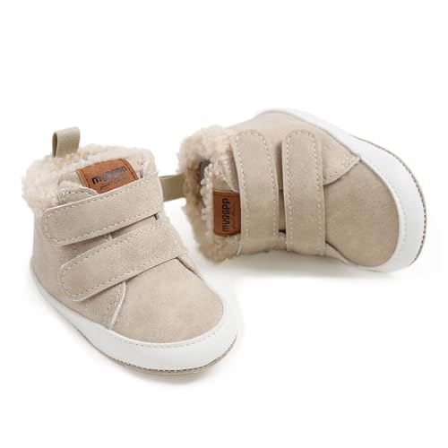 HsdsBebe Baby Ankle Boots Infant Boys Girls Fleece Booties Anti-Slip Rubber Sole Sneakers Toddler Newborn Walking Crib Shoes(M2035 beige,1)