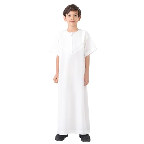 HJFYIZYNN - Albornoz largo con cuello redondo y manga corta para niño árabe musulmán, blanco, 160