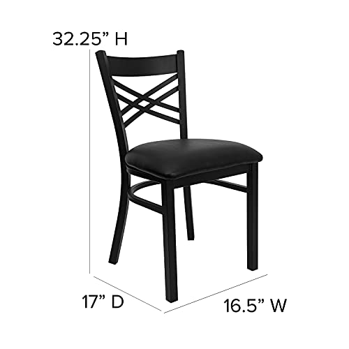 Flash Furniture 4 Pack HERCULES Series Black ''X'' Back Metal Restaurant Chair - Black Vinyl Seat