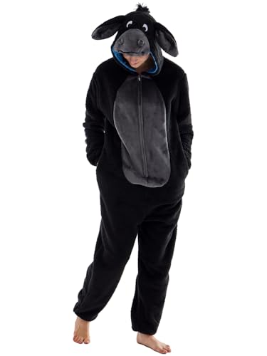 Deamsure Adult Onesie Costume Donkey Animal One-Piece Pajamas Sleepwear with Hood for Lounge Halloween CosplayBlack Donkey Medium