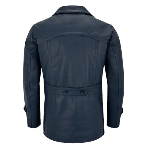 Image of Men's Kriegsmarine German Ww2 Dr Who Reefer Hide Leather Jacket Coat Mens Leather Car Coat