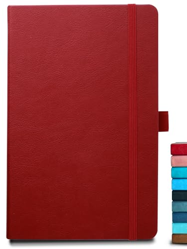Image of DOODLE A5 Executive Hardbound PU Leather Notebook Diary - 160 Pages, 80 GSM | Pen Loop, Ribbon Bookmark & Elastic Closure | Office Diary for Men & Women - Red | Professional & Personal Use