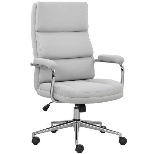 HOMCOM Fauteuil de Bureau, Chaise de Bureau Ergonomique avec Hauteur réglable, Fonction de Bascule, Tissu en Lin, Chaise d'ordinateur pour Chambre,...