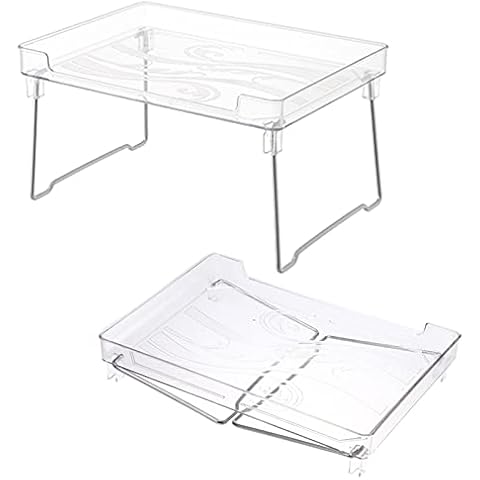 2 Pack Clear Stackable Cupboard Organiser - Kitchen Cupboard Shelf Storage Rack Set for Cabinet Counter Top Bathroom Desk Makeup Organiser, Set of 2 Cover