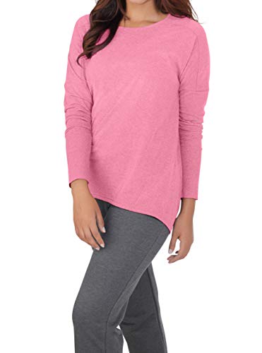 Fruit of The Loom Women's Essentials All Day Long Sleeve Scoop Neck T-Shirt, Alpine Rose Heather, L