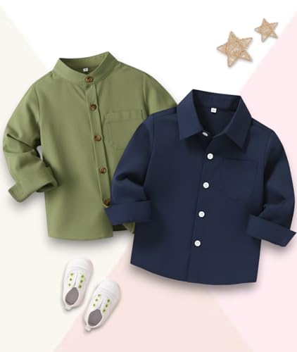 Image of Boys Shirt, Black and White Plaid and Light Blue Solid, Long Sleeve Button-Up, 2 Pack