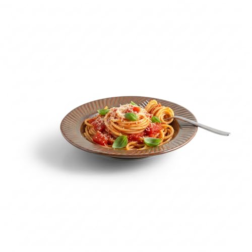 Image of ExclusiveLane 'Muddy Glint' Ceramic Pasta Bowl /Plate for Serving (410 ML, Microwave Safe, Hand-Embossed) | Snack Serving Plate for Kitchen Serving Plate for Snacks