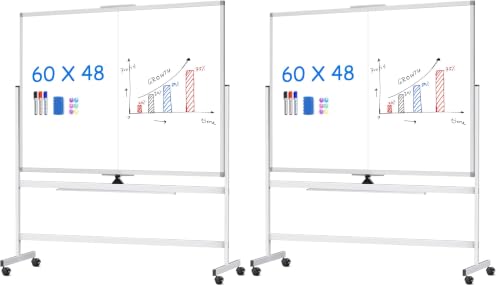 Image of Maxtek Rolling Whiteboard 60 x 48 in, Large Double-Sided Magnetic Standing (Pack of 2)