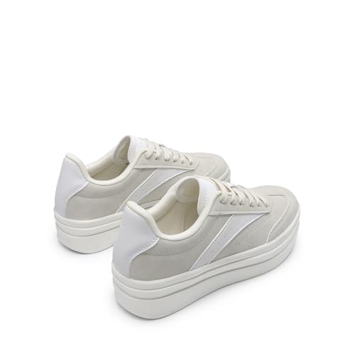 DREAM PAIRS Women's Platform Sneakers Walking Val Tennis Lace-Up Comfortable Casual Fashion Sneakers Shoes.,Size 9,Beige,SDFN2455W - image 5