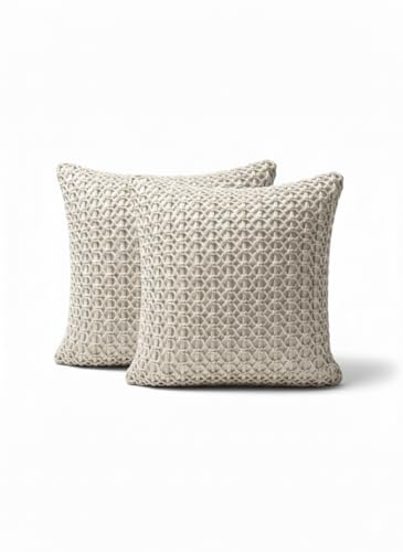 Image of Beautifull and Luxurious Handmade 100% Cotton Macrame Cushion Cover 16 inchx16 inch inch in Natural White Colour | Boho Cushion Cover in Premium Canvas Duck Fabric (2, WDM477)