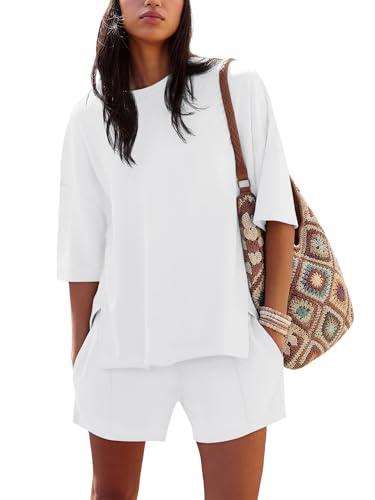 Image of COCCKO Womens Shorts Sets Matching Lounge Two Piece Outfits Summer Cute Casual Vacation Short Sleeve 2 Piece Set