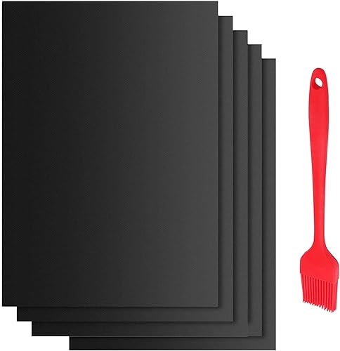 PEYOU Grill Mat Set of 6 - Non-Stick BBQ Grill Mats, Reusable and Easy to Clean, Works on Electric Grill Gas Charcoal BBQ - 15.75 x 13 Inch, Black