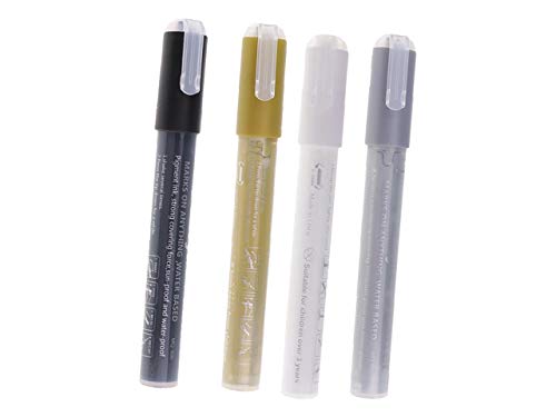 Image of Gold,Silver,White,Black Permanent Acrylic Paint Marker Pens For Rocks Painting,Ceramic,Glass,Wood,Fabric,Canvas,Mugs,Scrapbooking Craft,Card Making(4 Pcs),medium