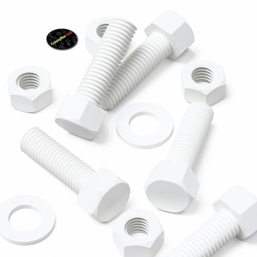 Image of 20x White PP Hex Head M12 x 40 mm Plastic Bolts, Nuts & Washers (15 /32 x 1 37 /64 in)